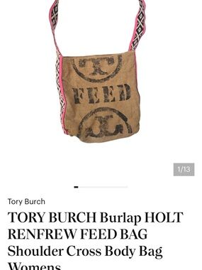 Tory Burch Burlap Feed Crossbody Bag with Pink Trim